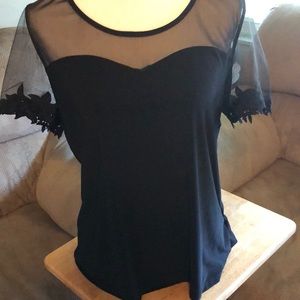 Emma & Olive black lace sleeve detail top